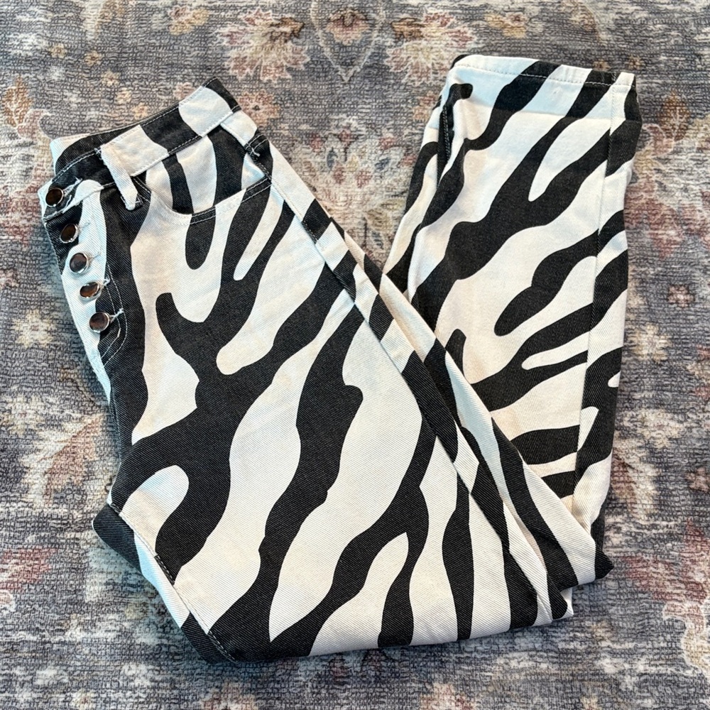 Zebra Print Pants with Button Detail